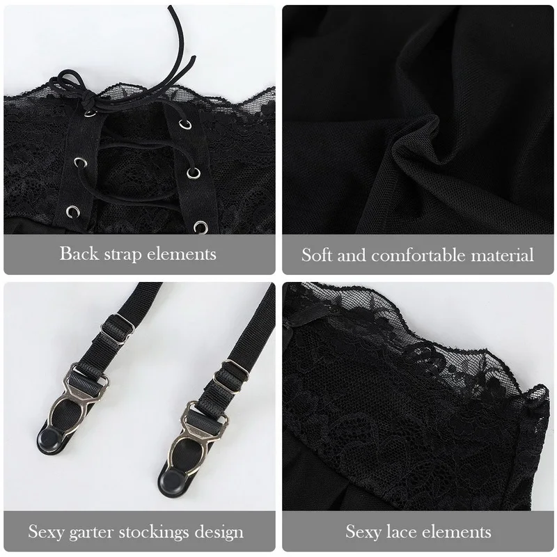 Sexy Hot Lingerie Plus Size Garter Women Body Stockings Suspenders Garter Belt Lace Mesh Skirt Rave Festival Sexy Harness Goth images - 6