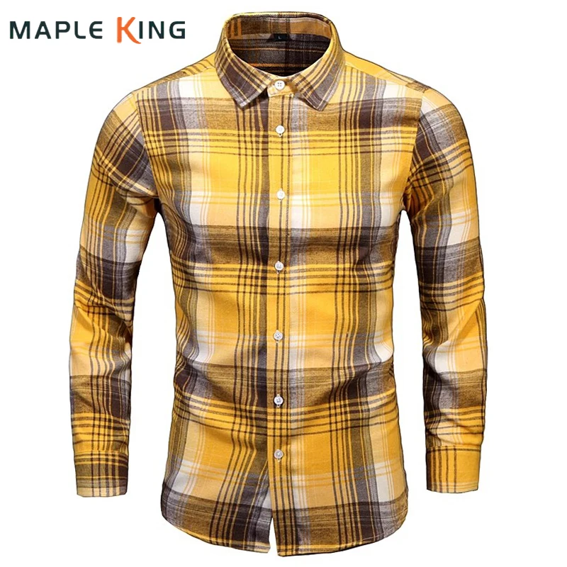 

Men Clothing Vinatge Plaid Shirt High Quality Long Sleeve Button Up Business Social Dress Shirts Korean Men Workwear Chemise Top