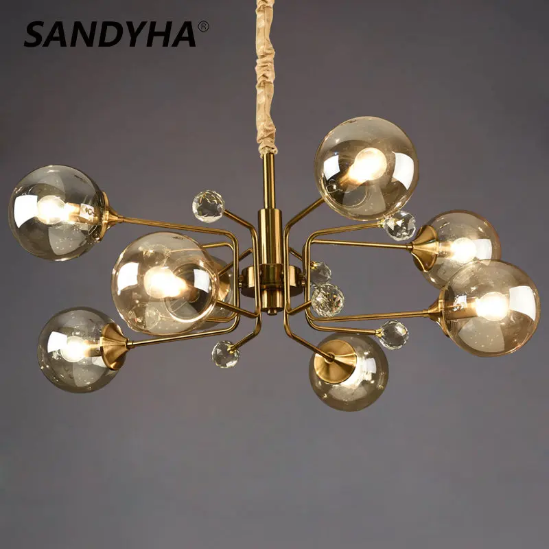 

SANDYHA Retro Nordic LED Chandelier Glass Ball Crystal Modern Luxury Living Dining Room Bedroom Kitchen E14 Hanging Lightings
