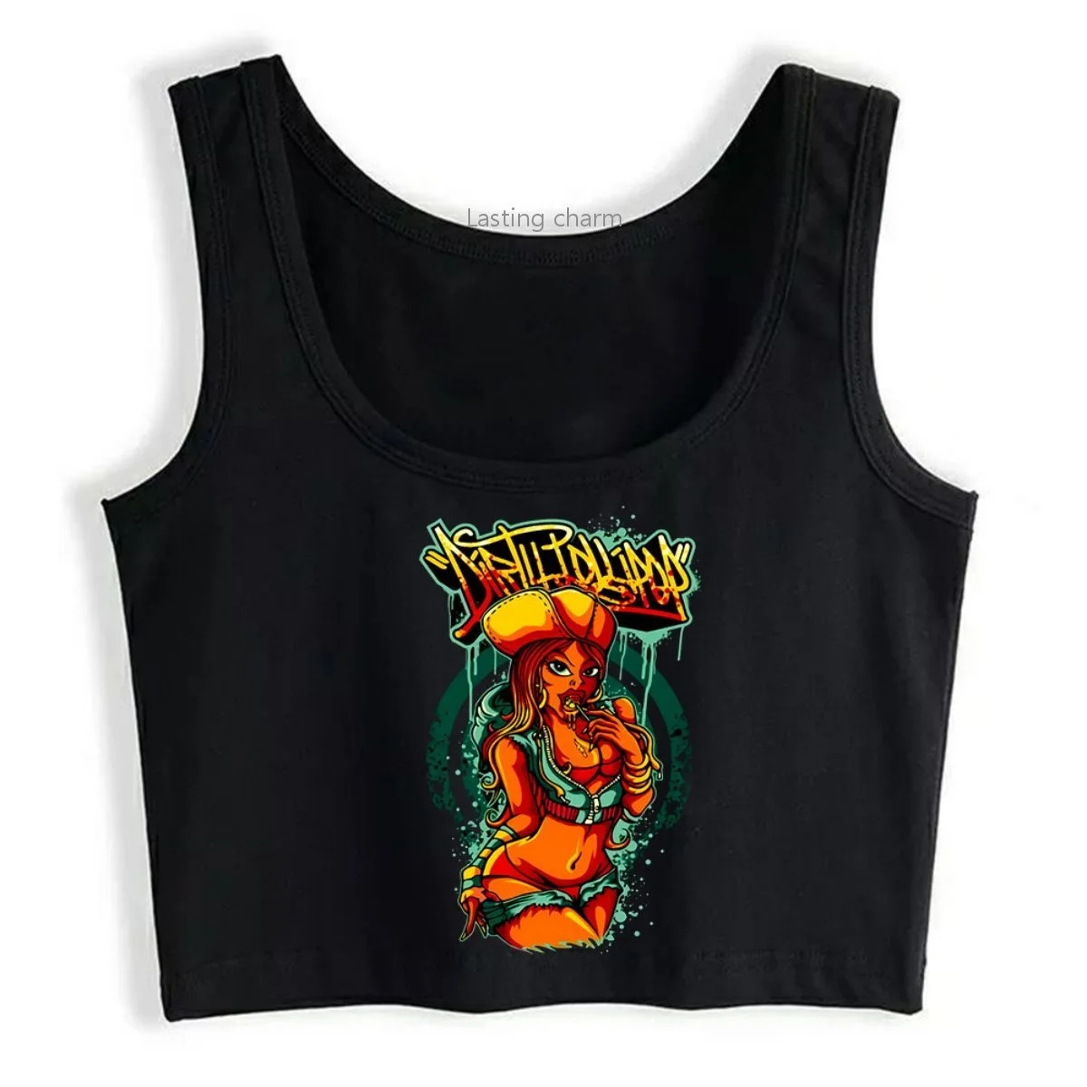 

Débardeur col ras du cou pour femme, haut court, mode Hippie, Design graphique, été