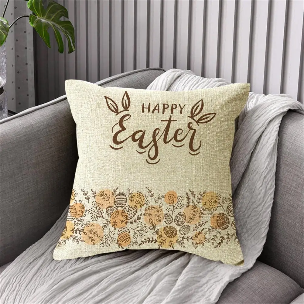 

45x45cm Square Pillow Case Rabbit Theme Colorful Eggs Home Decoration Flax Happy Easter Pillow Cushion Cover for Indoor