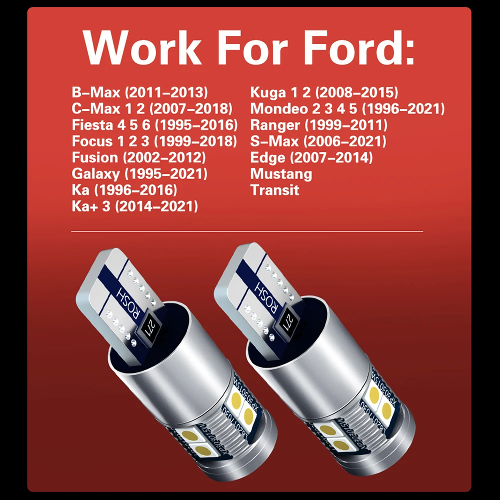 2x светодиодные парковочные огни W5W T10 для Ford BMax CMax Fiesta Focus 1 2 3 Fusion Galaxy Ka Kuga Mondeo Ranger SMax