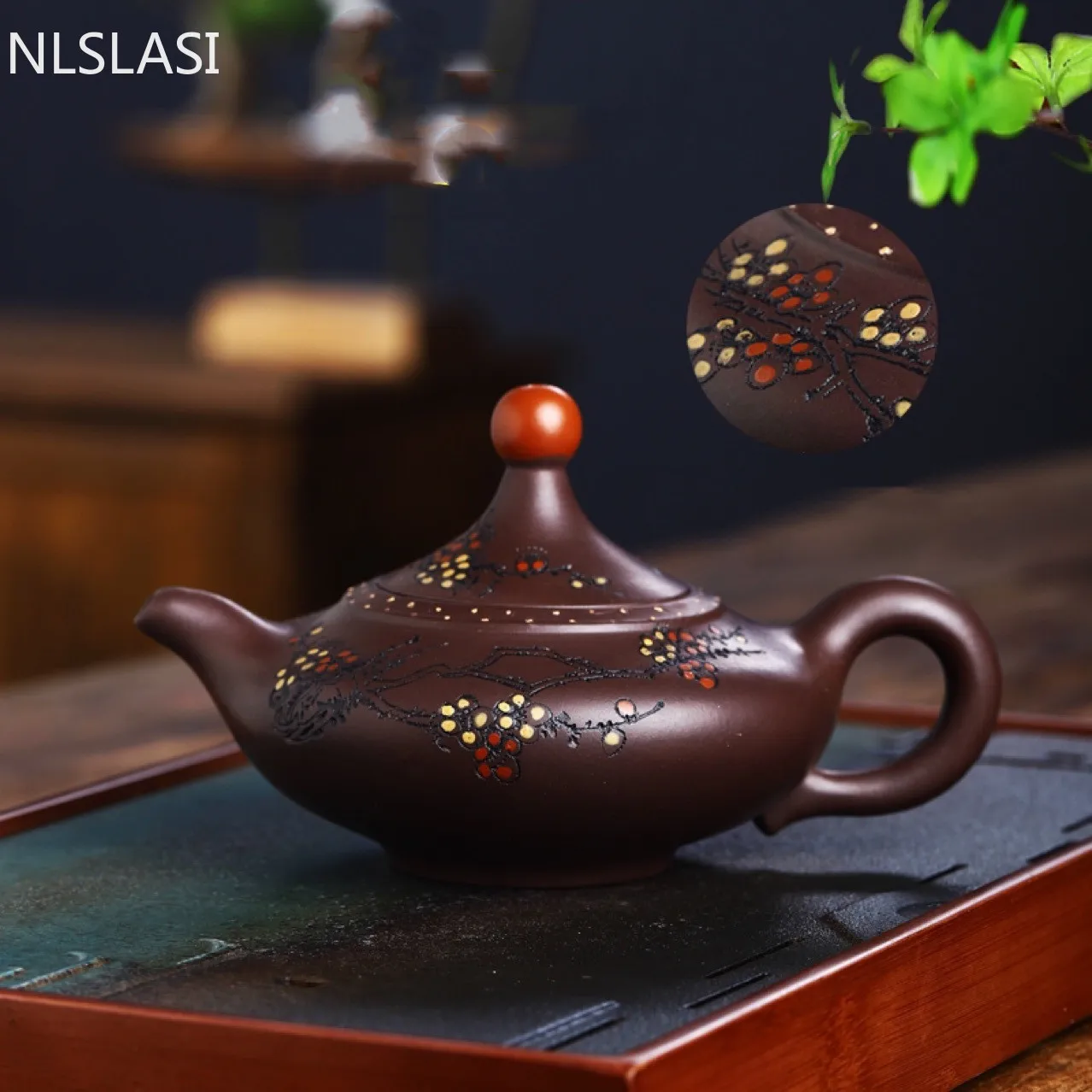 

Китайские чайные кастрюли для чайной церемонии, чайный кастрюля из исинской глины ручной работы с изображением фиолетовой сливы, дорожный ...