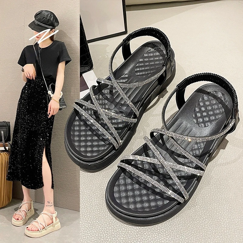 

Сандалии женские на высоком тонком каблуке, простые босоножки с бантом и блестками, кожаные туфли с ремешком-Тонг