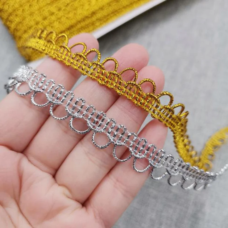 5Yards Gold Silver Braided U Shaped Lace Trim Ribbon Curve Lace Clothes Accessories Wedding Craft DIY Sewing Fabric Home Decor