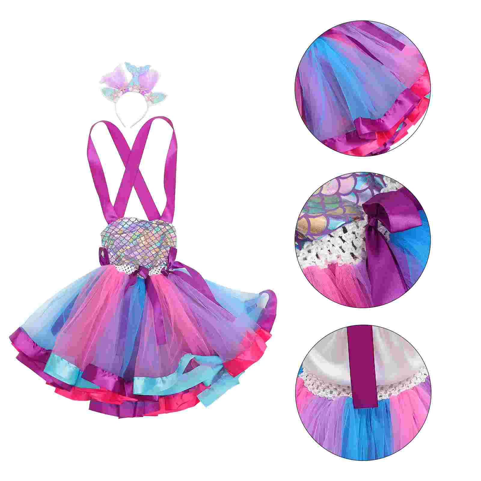 

Dresses Performance Skirts Girls Headgear Mermaid Costume Nylon Costumes Child Outfit