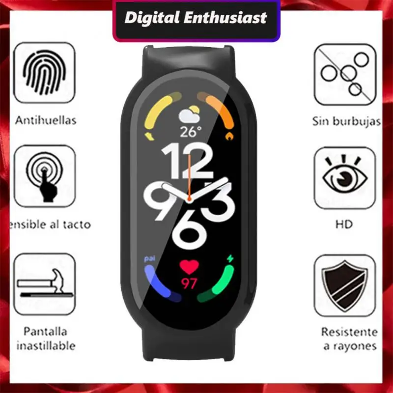 

12mm Anti-fall Pc Shell Smart Watch Screen Protector Tempered Glass Dustproof Protective Case For Mi Band 7 Watch Accessories