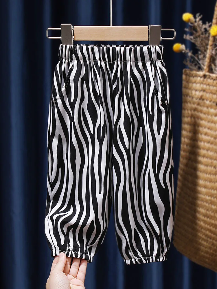 

Детские Модные свободные повседневные брюки со средней талией, модель 2022 года, новые летние тонкие шелковые брюки-фонарики для дома