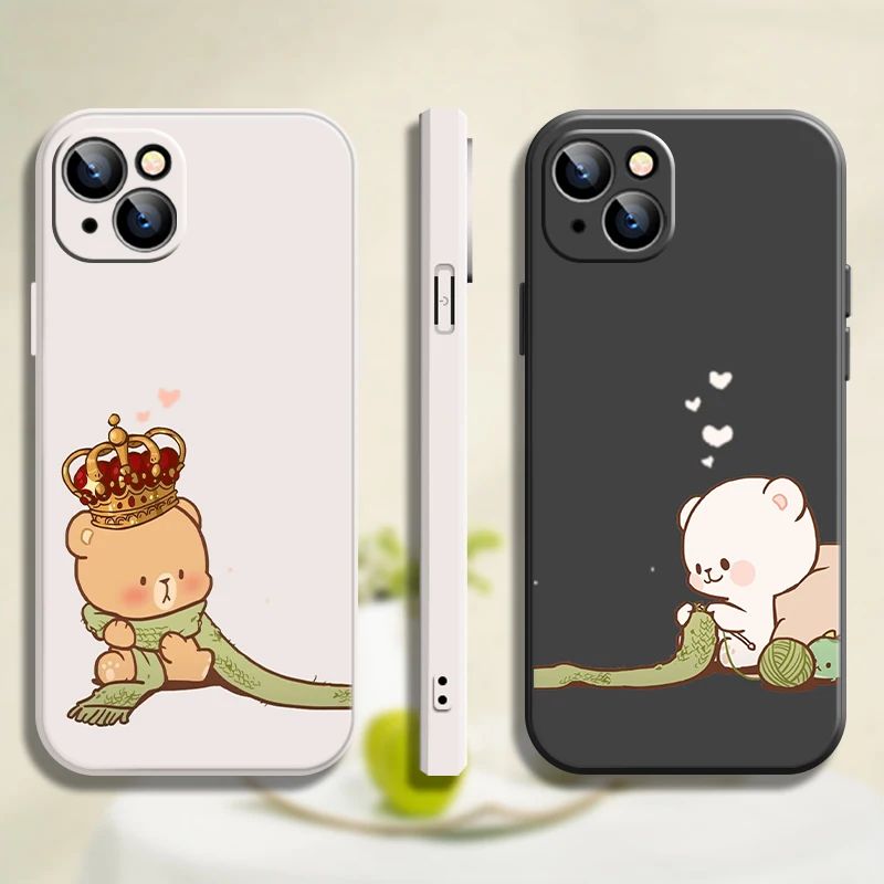 

Cute Bear Couple Phone Cases For iPhone 11 12 13 X Xr Xs Plus Max Pro Mini 6 6s 7 8 SE 2020 Silicone Shockproof Protective Cover