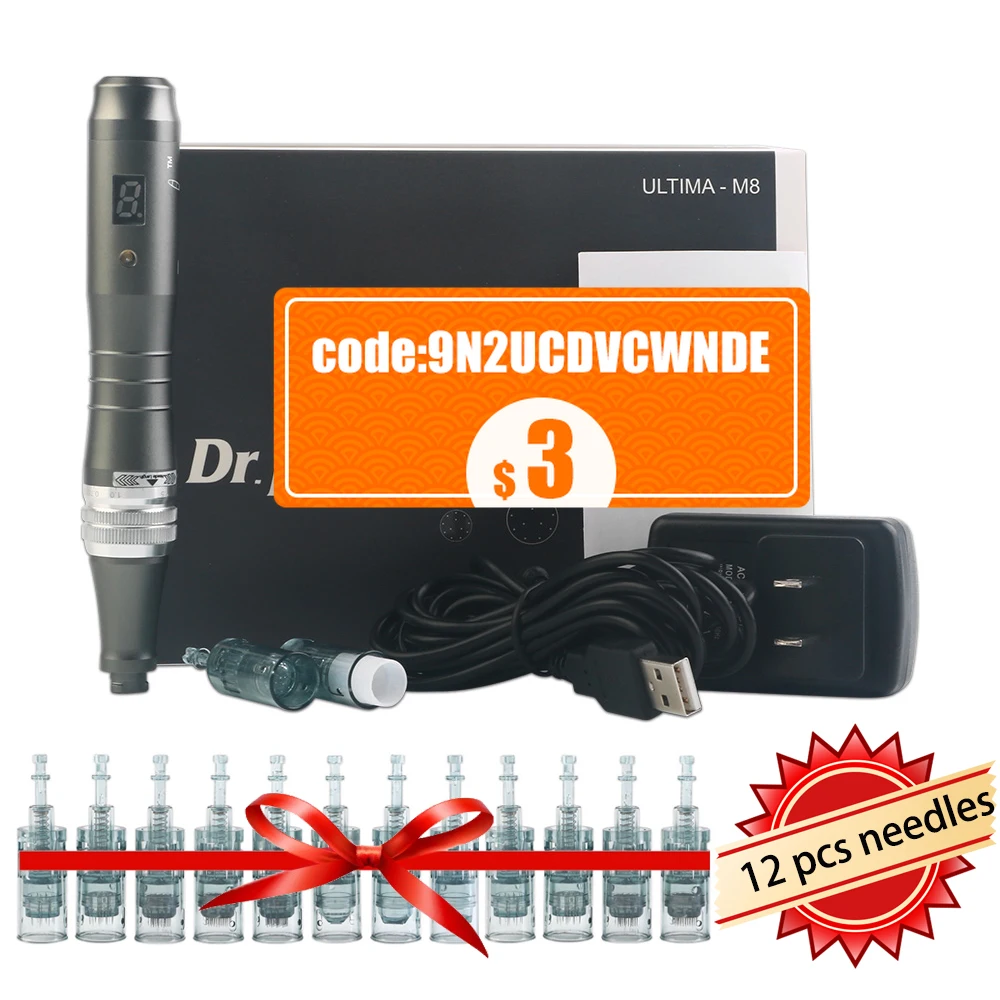 

Dr Pen M8 Derma Pen с 12 шт. картриджей Drag Nano, профессиональный электрический аппарат Dermapen для мезотерапии лица