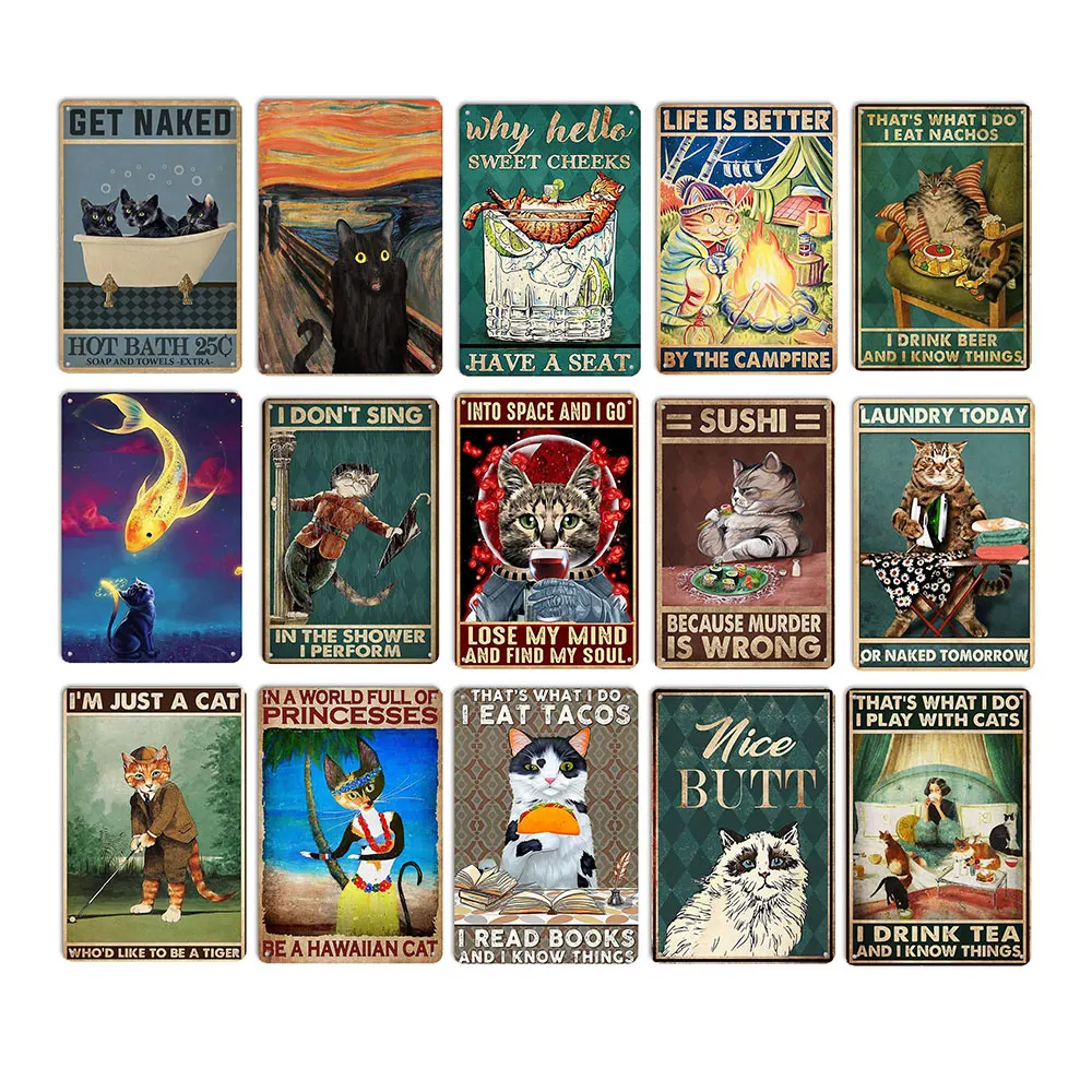 

Жестяные знаки для домашних животных, кошек, красивая железная живопись, походный коктейль, гольф в космосе, кошка, настенная табличка, дома...