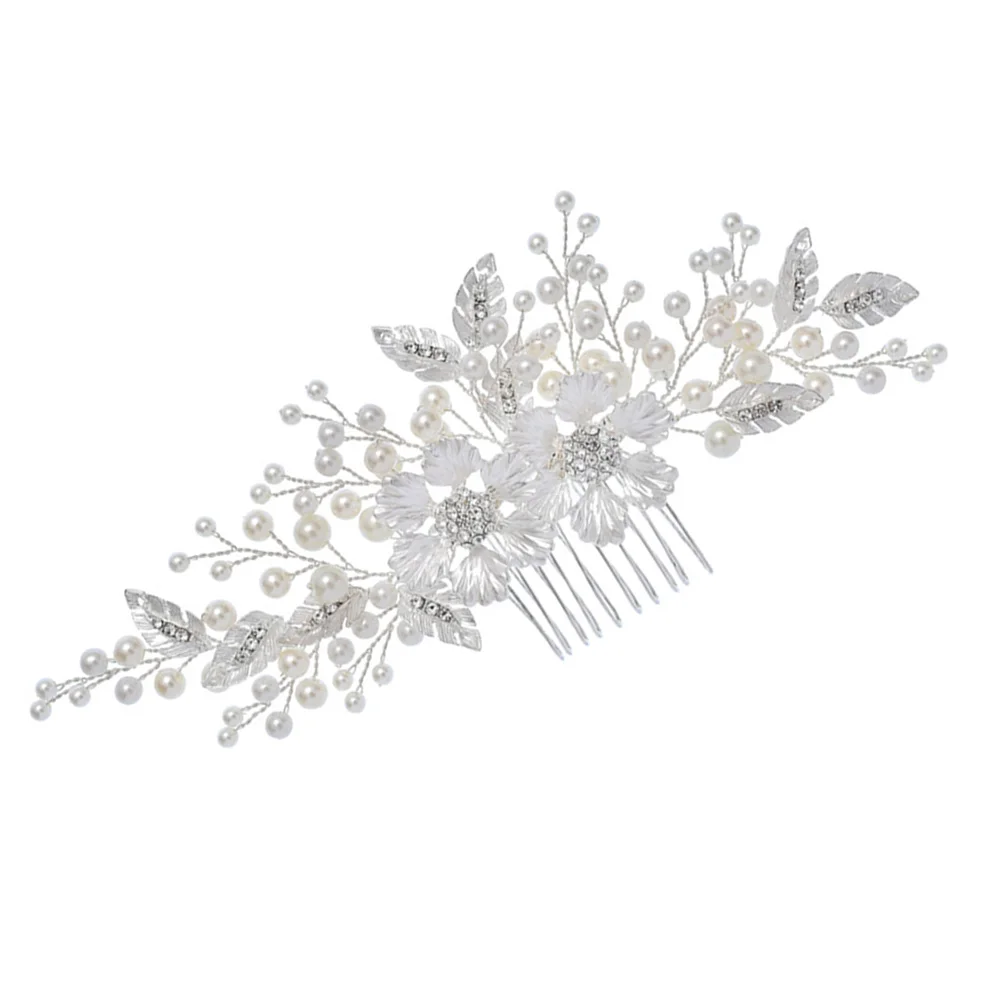 

Silver Wedding Elegant Hair Comb Artificial Pearl Flower Headdress Rhinestone Hair Accessories Floral Bridal Hair Decoration