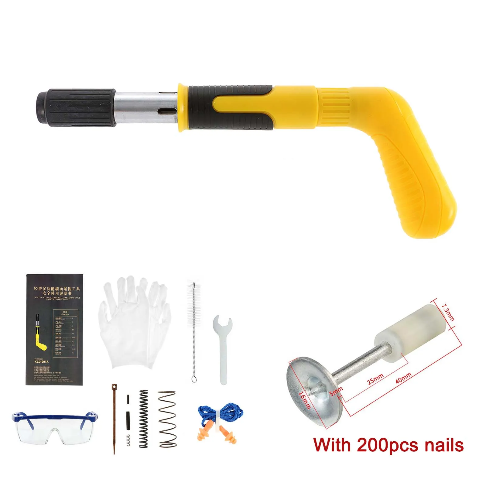 Power Tools Steel Nails Guns Rivet Tool Concrete Wall Anchor Wire Slotting Device Decoration Tufting Gun With 200pcs Nails