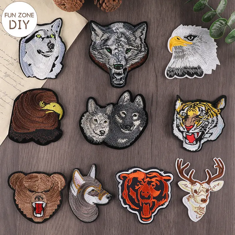 

FZdiy Patches for Clothing Tiger Leopard Wolf Eagle Bear Thermoadhesive Patch Sew on Patches Embroidery Applique on Clothes