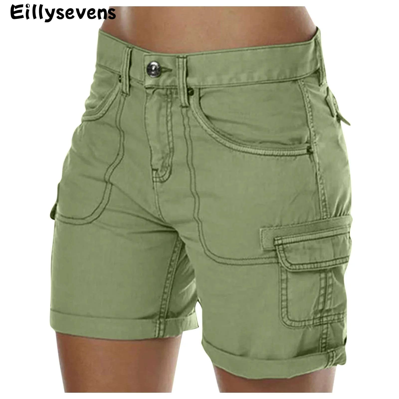 

Temperament Women's Cargo Shorts Fashion Solid Color Casual Workwear Slim Fit Button Short for Women Shorts Ropa Mujer