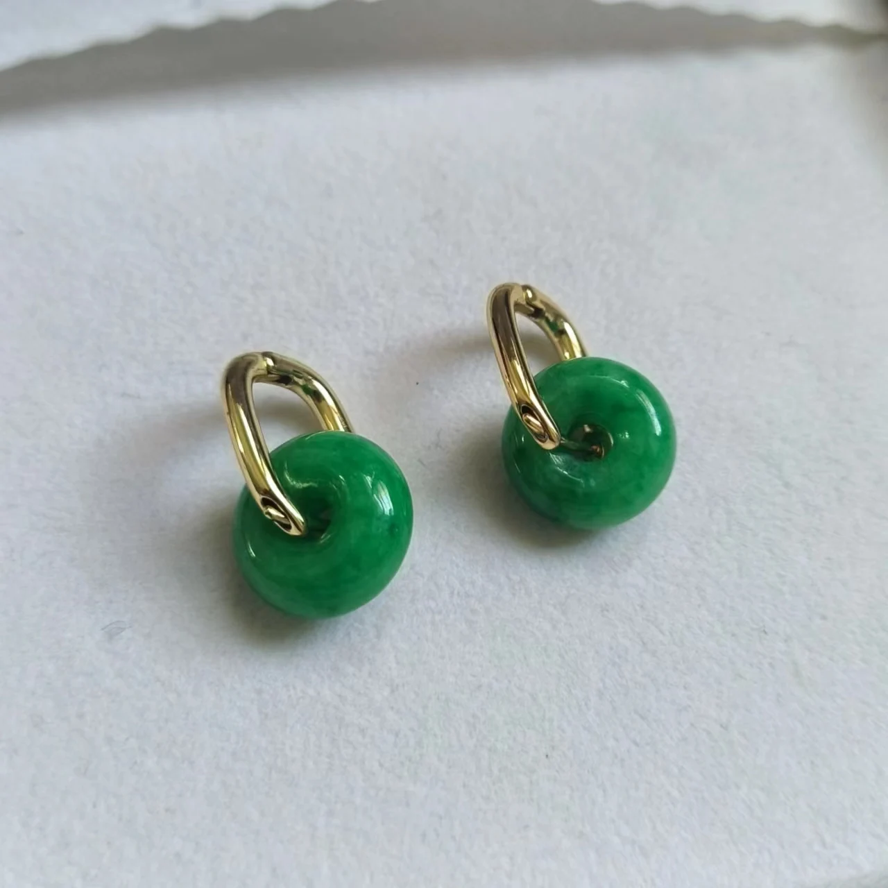 

1pcs/lot Natural Jade Jadeite Hoop Earrings S925 Sterling Silver Wrapped Gold Ear Hooks Not easy to fade Simple Fashion Ladies