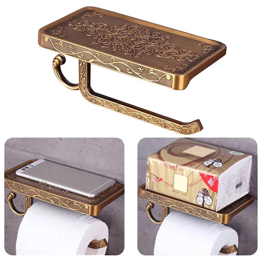Toilet Paper Holder Vintage Metal Kitchen Roll Tissue Rack Wall-Mounted Bathroom Towel Retro Storage Shelf |