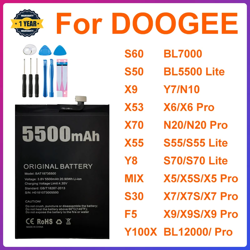 Оригинальный аккумулятор для DOOGEE S30 S50 S60 X55 mix Y8 F5 BL7000 Y7 N10 N20 BL12000 Pro BL5500 s55 S70 lite X7S X9S X5