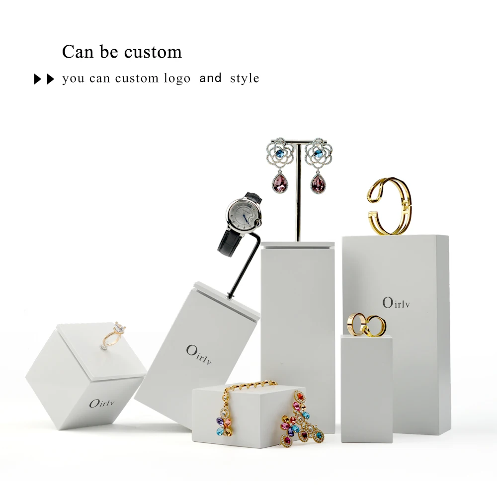 Oirlv Wooden Jewelry Display Wooden White Painted Jewelry Display Stand For Selling Rings Earrings Display Wooden Jewelry Stand