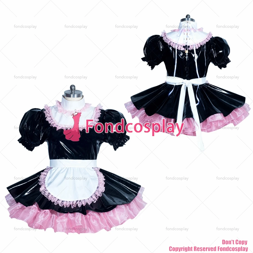 

tailor-made sexy adult dressing cross maid sissy short french black thin pvc lockable dress uniform costume tv/cd[g3940]