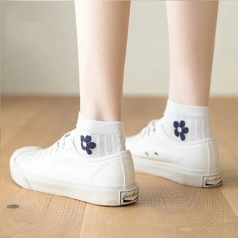 Yasuk All Season Women's Fashion Soft Print Flower All-Match Lovely Girl Casual Comfortable Socks 5Pcs Cotton