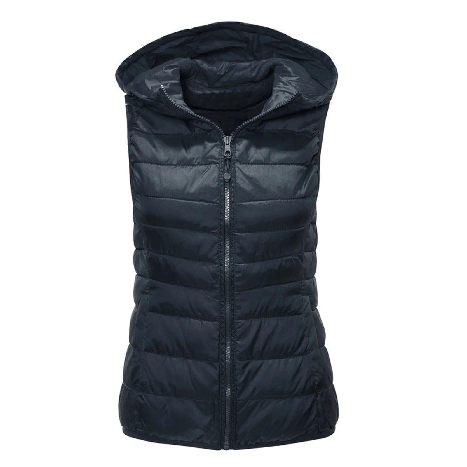 Unisex Winter Warm Vests Coat Casual Solid Vest Zipper Pocket Loose Sleeveless Jacket Hooded Cotton Padded Puffer Coat Parkas#30