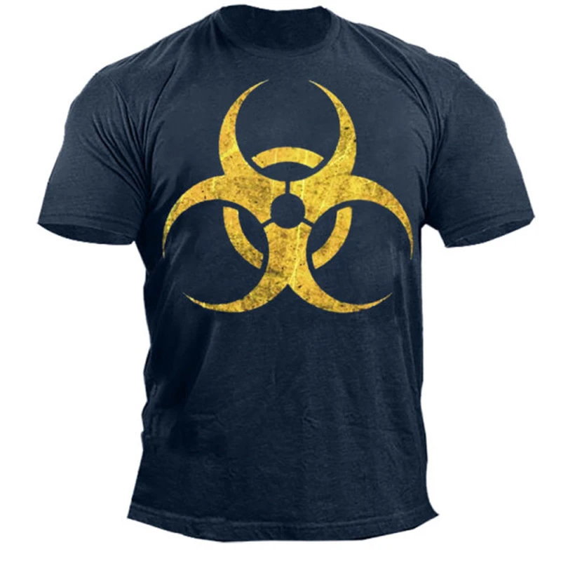 

Футболка с принтом символа биологической опасности, мужская и женская уличная одежда, Свободные повседневные топы с коротким рукавом, летняя модная Универсальная футболка унисекс