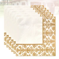 100pcs gold printing disposable napkin tissue paper printed napking for restaurant and hotel golden white