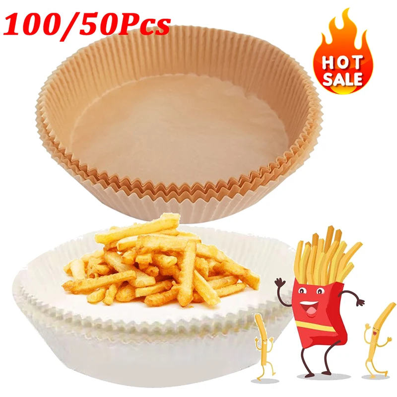 

50pcs Air Fryer Disposable Paper Liner Non-Stick Mat Steamer Round Paper Oven Baking Cooking Oil Paper Mats AirFryer Tools