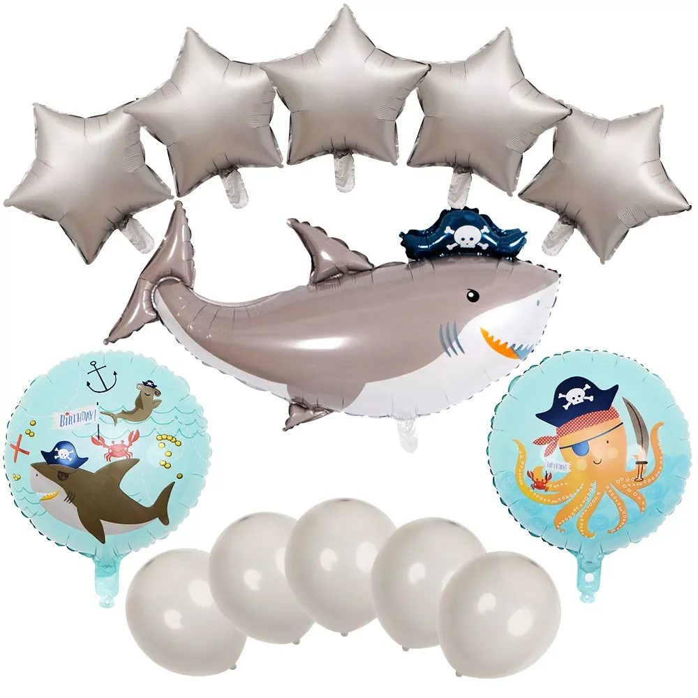 

1set Big Gray Pirate Shark Balloons Sea Animal Large Shark Children Boy Party Favor 18 inch Foil Baloon Inflatable Toys Globos