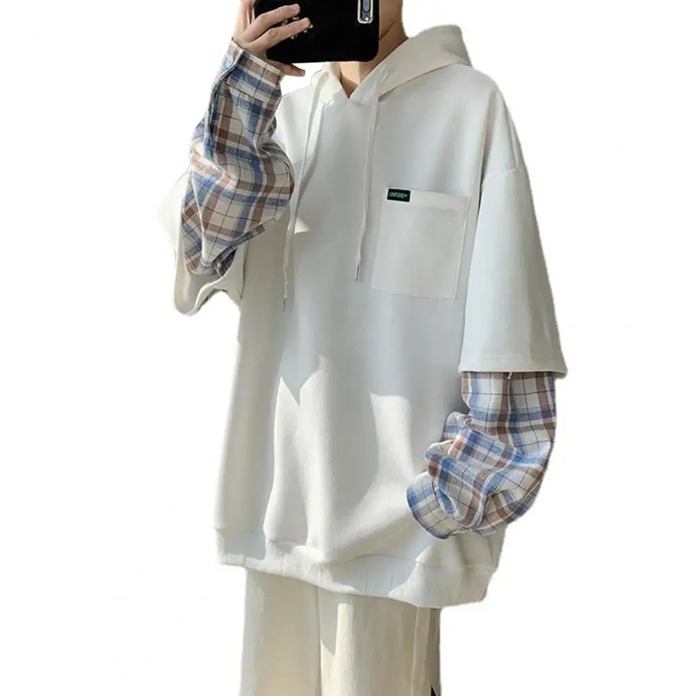 

Autumn Student Hoodie Pocket Pullover Men Elastic Hem Sweatshirt