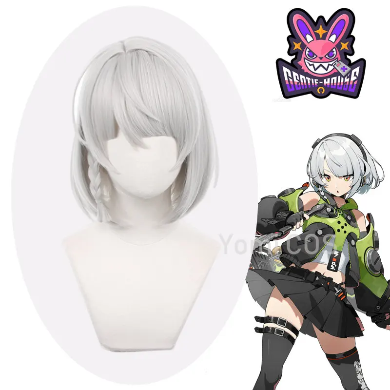 

Парик для косплея в виде нежного дома из игры Zenless Zone Zero Anby Demara, 30 см, Короткие Прямые серебристо-серые волосы, для ролевых игр