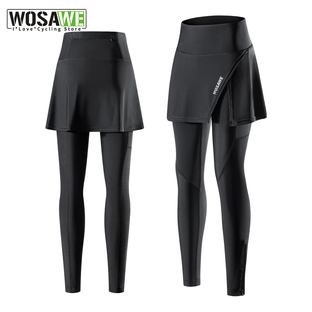 

WOSAWE Female Cycling Skirt Long Pant 3D Gel Padded Road Bike Tihgts Mbt Bicycle Trousers Breathale For Spring Summer Zip Pocket