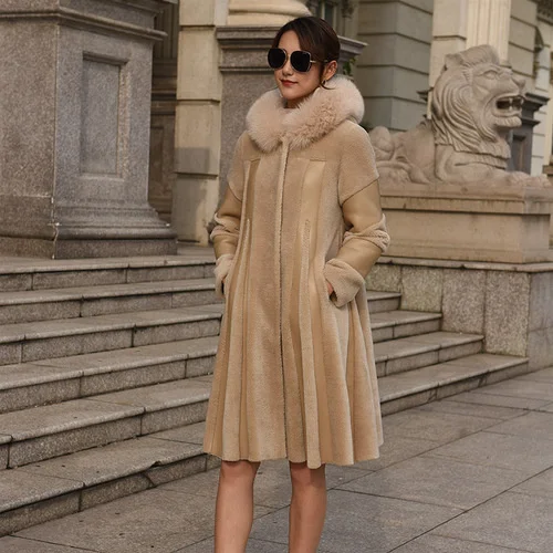 

Luxury brand Real Female Fox Collar Wool Jacket Winter Sheepskin Coat Women Clothes 2023 Sheep Shearing Fur Tops ZT4096