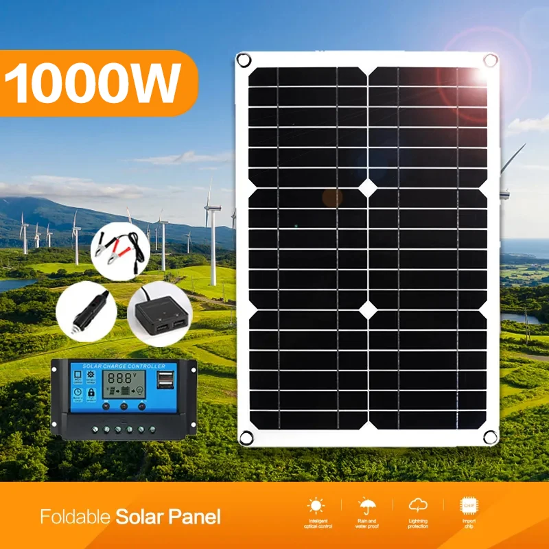 

1000W Solar Panel 12V 18V Portable Charger Dual USB With 10A-60A Controller Solar Cell Outdoor Camping for Phone Car Yacht RV