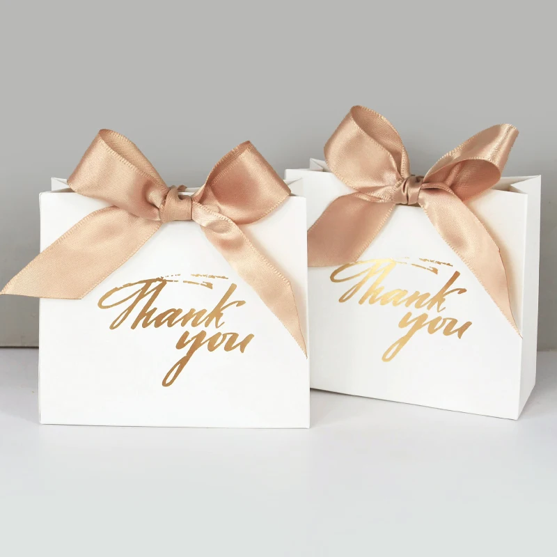 

5/10pcs Thank You Candy Box With Ribbon For Wedding Birthday Party Baby Shower Christmas Decor Small Businesses Packaging Bags