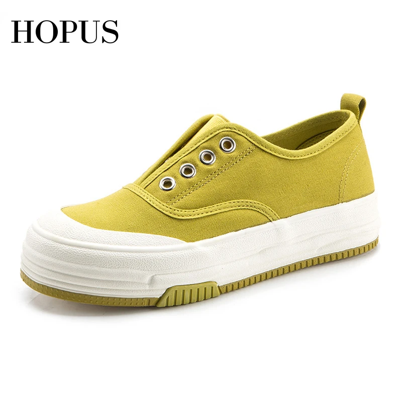 

HOPUS Shoes For Women 2022 Korean Style New Fashion Color Canvas Shoes Casual Thick Sole Sneakers Slip-on Vulcanize Shoes Female