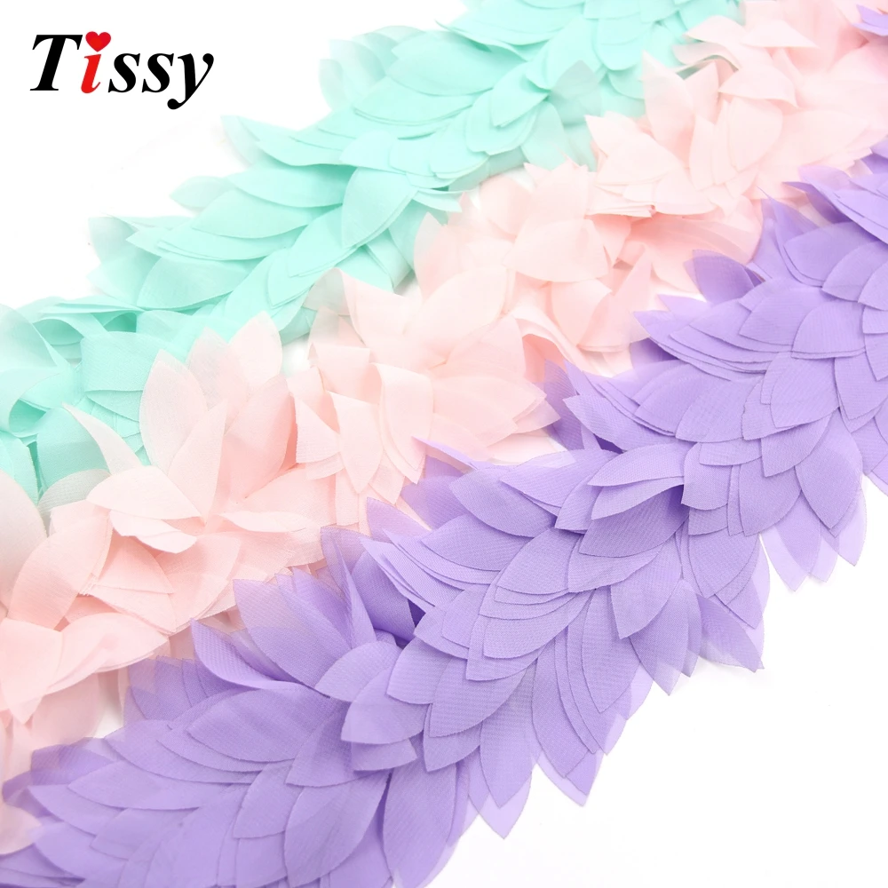 1 ярд кружевной цветок шифон Цветы Листья отделка кружевная ткань лента DIY