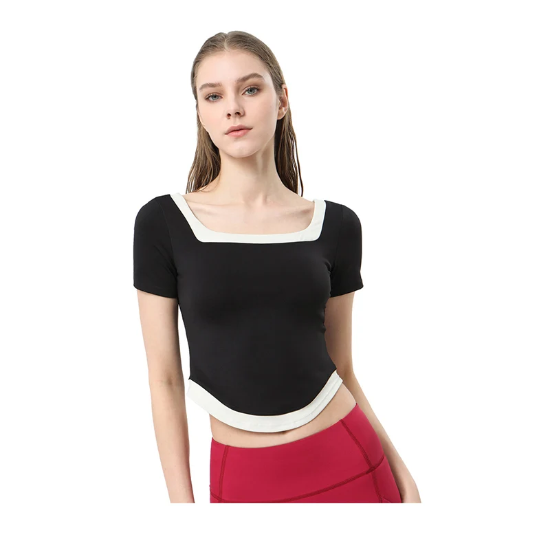 Топ женский спортивный с подкладкой укороченный дышащий топ коротким рукавом