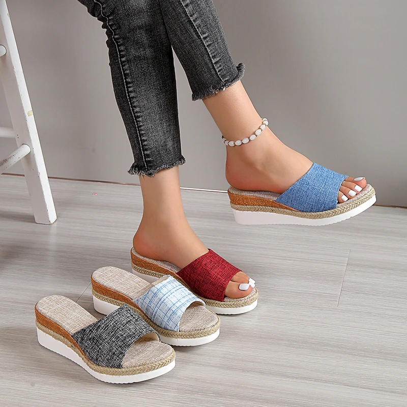 Women Sandals Elegant Woman Shoes with Low Heels Wedge Sandals Summer   Peep Toe Platform Sandals Ladies Slippers
