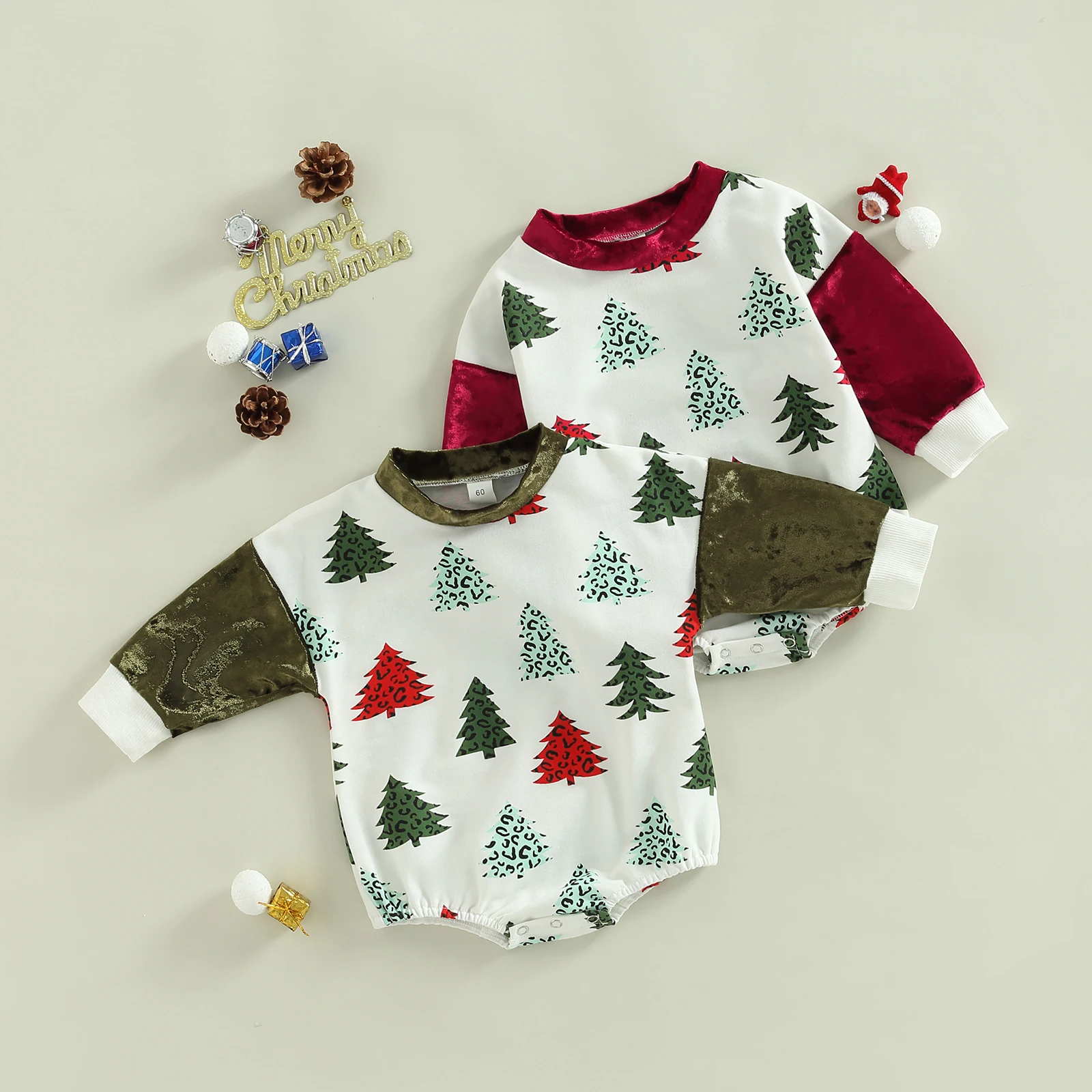 Citgeett Autumn Christmas Infant Baby Girls Boys Casual Bodysuit Long Sleeve Tree Print Loose Jumpsuit Xmas Clothes