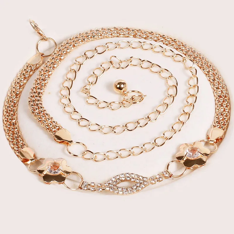 

43'' Luxury metal chain belts Fashion decorative rhinestone waist straps Versatile style Ladies pants dresses accessories