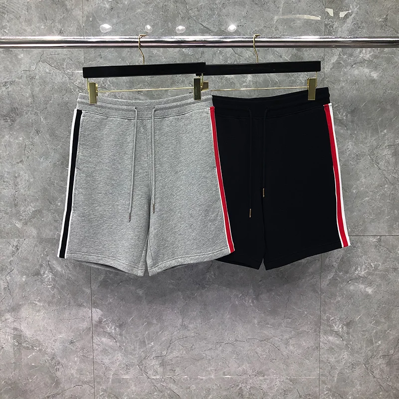 

TB THOM Summer Male Shorts Fashion Brand Vertical RWB Thick Stripe Casual Sports Trousers Jogger Track Shortpants