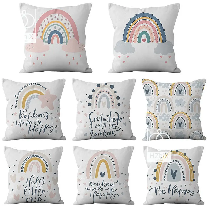 

Rainbow Print Cartoon Cushion Cover Modern New Kid Bedroom Home Sofa Decoration Pillowcase 2023 Christmas Decor Exquisite Gifts