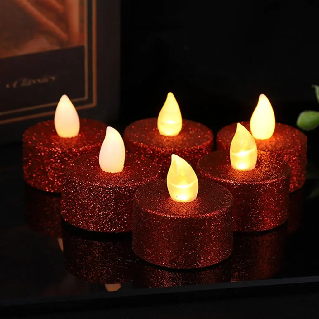 

12Pcs Couple Romantic Proposal Warm Light Candle LED Lamp Halloween Ornament Flameless Candles Cute Mini Tea Lights With Glitter