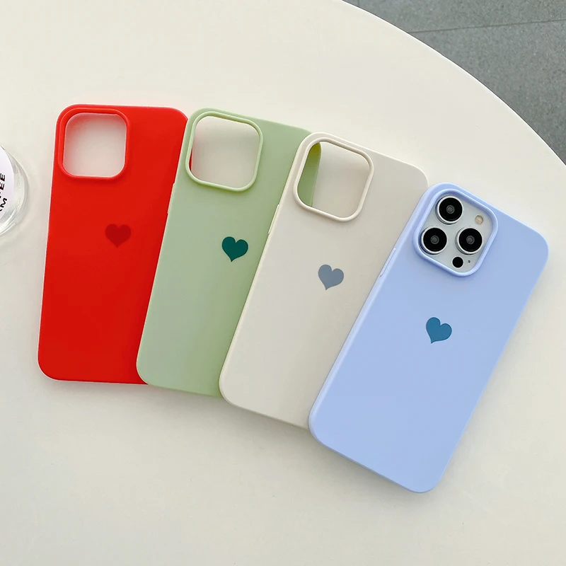 Матовый мягкий чехол из ТПУ ярких цветов с сердечками для iPhone 14 13 12 11 Pro Xs Max 8 7 Plus X Xr
