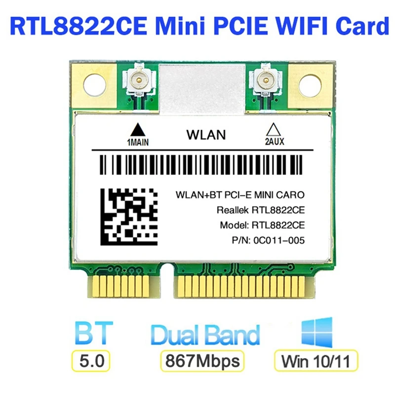 

RTL8822CE 1200Mbps 2.4G/5Ghz 802.11AC Wifi Card Network Mini Pcie Bluetooth 5.0 Support Laptop/PC Windows 10/11