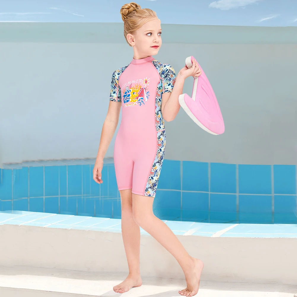New Neoprene Children Wetsuit Swimwear Girls Short Sleeve Quick-Dry Surfing One-Piece Swimsuit Wet Suit Girl Bathing Diving | Спорт и