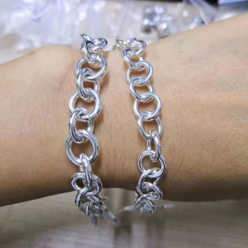 

LIAMTING Simple Style 925 Sterling Silver Round Ball Bracelets Women 16.5MM Fashion New Solid Real Silver Bangle Jewelry VD015