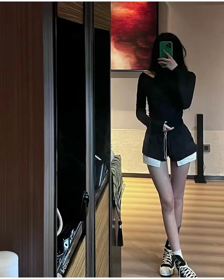 Женские шорты с принтом Рик 24ss черные Y2k совы эластичные уличные Короткие штаны